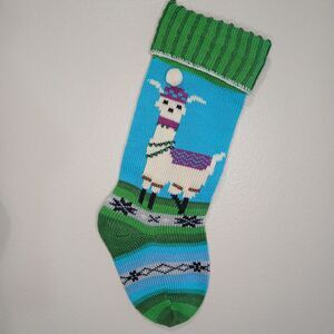 Hand Knitted & Beaded Llama Hanging Christmas Stocking  21" Fireplace Mantle